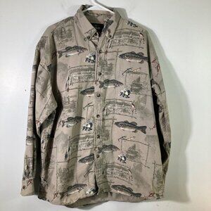 Mens Redhead LS Cotton Fishing Shirt‎ Fish Lures Boat Water Tan L Cotton